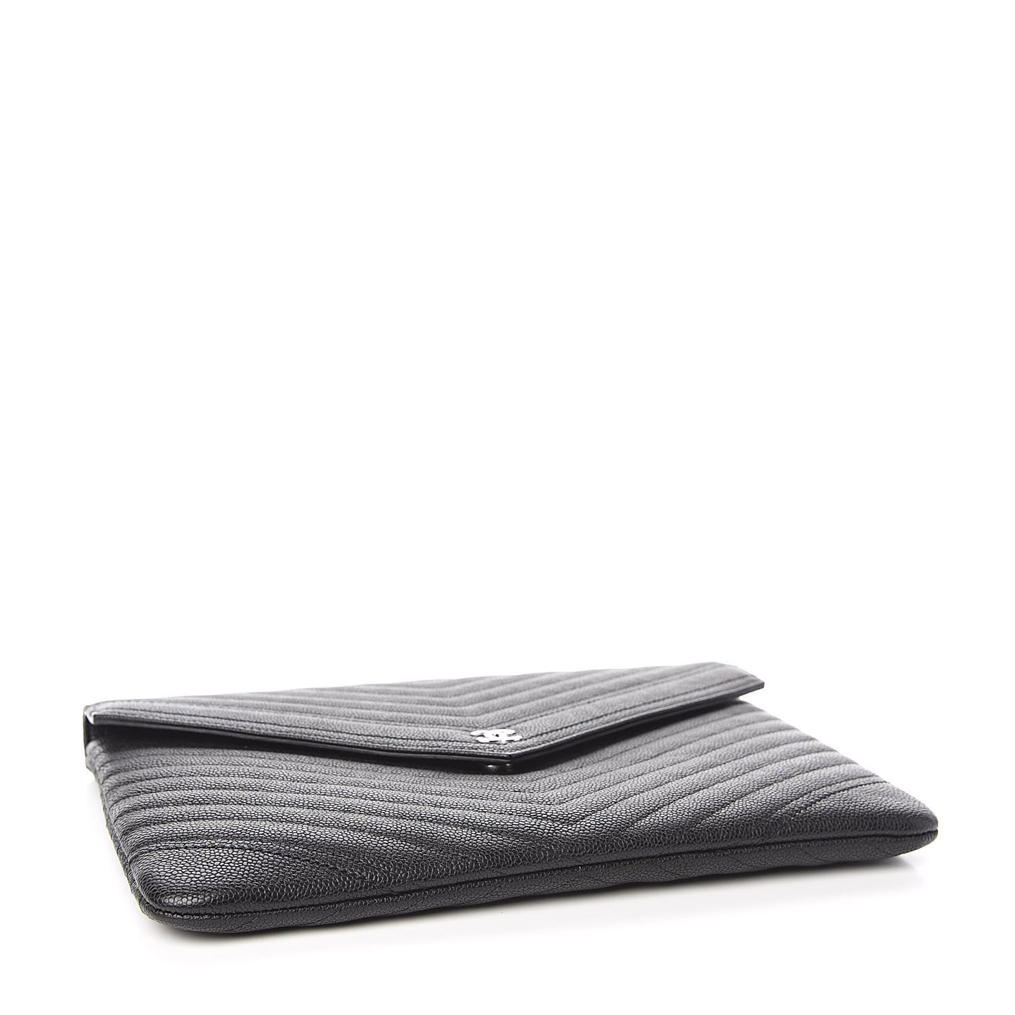 Calfskin Chevron Quilted Small Envelope Clutch Black