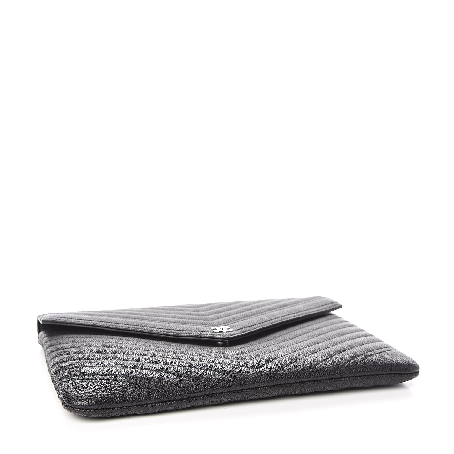 Chanel Calfskin Chevron Quilted Small Envelope Clutch Black 4 of 9