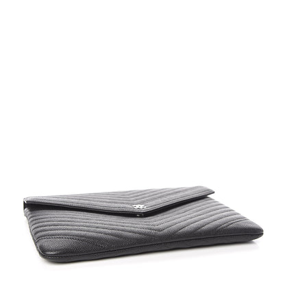 Chanel Calfskin Chevron Quilted Small Envelope Clutch Black 4 of 9