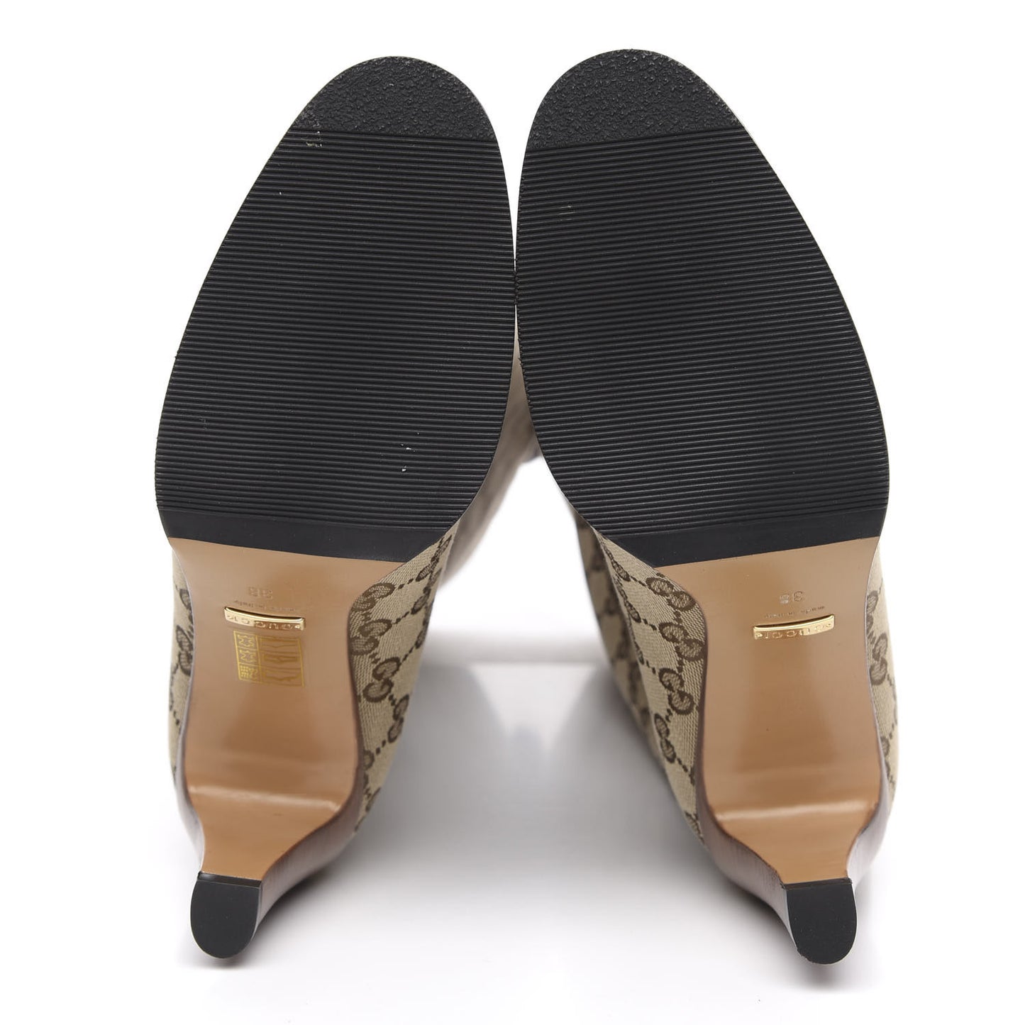Monogram Lisa Mid Heel Boots 38 Beige Ebony