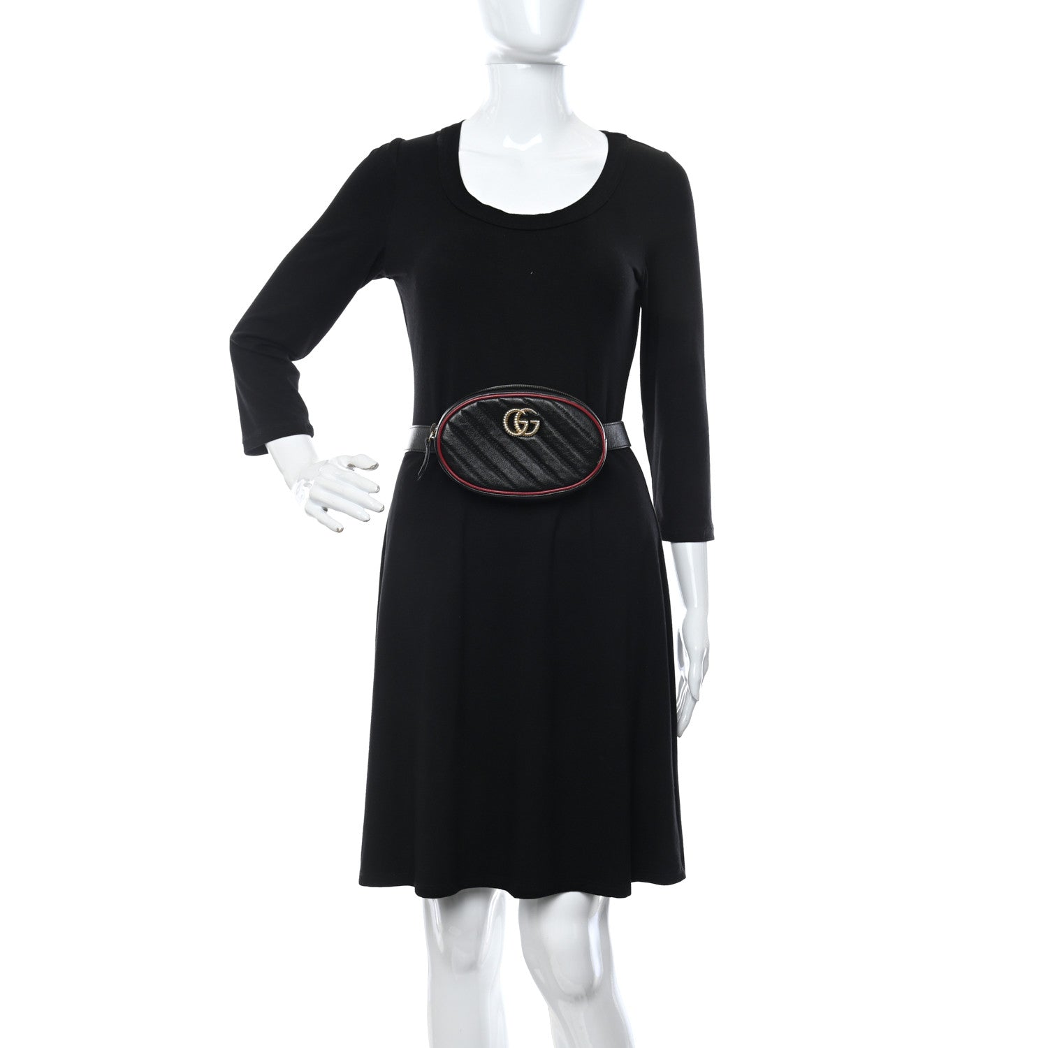 Gucci Azalea Calfskin Matelasse Diagonal Torchon GG Marmont Belt Bag 95 38 Black Romantic Cerise 2 of 10