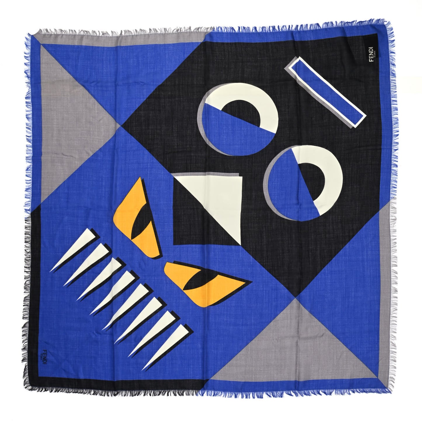 Silk Wool Fringe Monster Scarf Blue