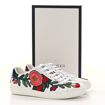 Gucci Calfskin Web Floral Embroidered Womens Ace Sneakers 37 White 9 of 9