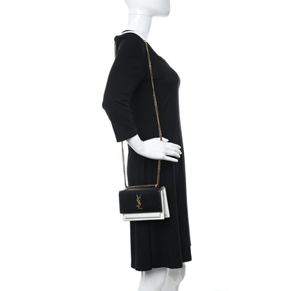 Saint Laurent New Aspen Calfskin Bi-Color Monogram Sunset Chain Wallet Black Dirty White 2 of 11