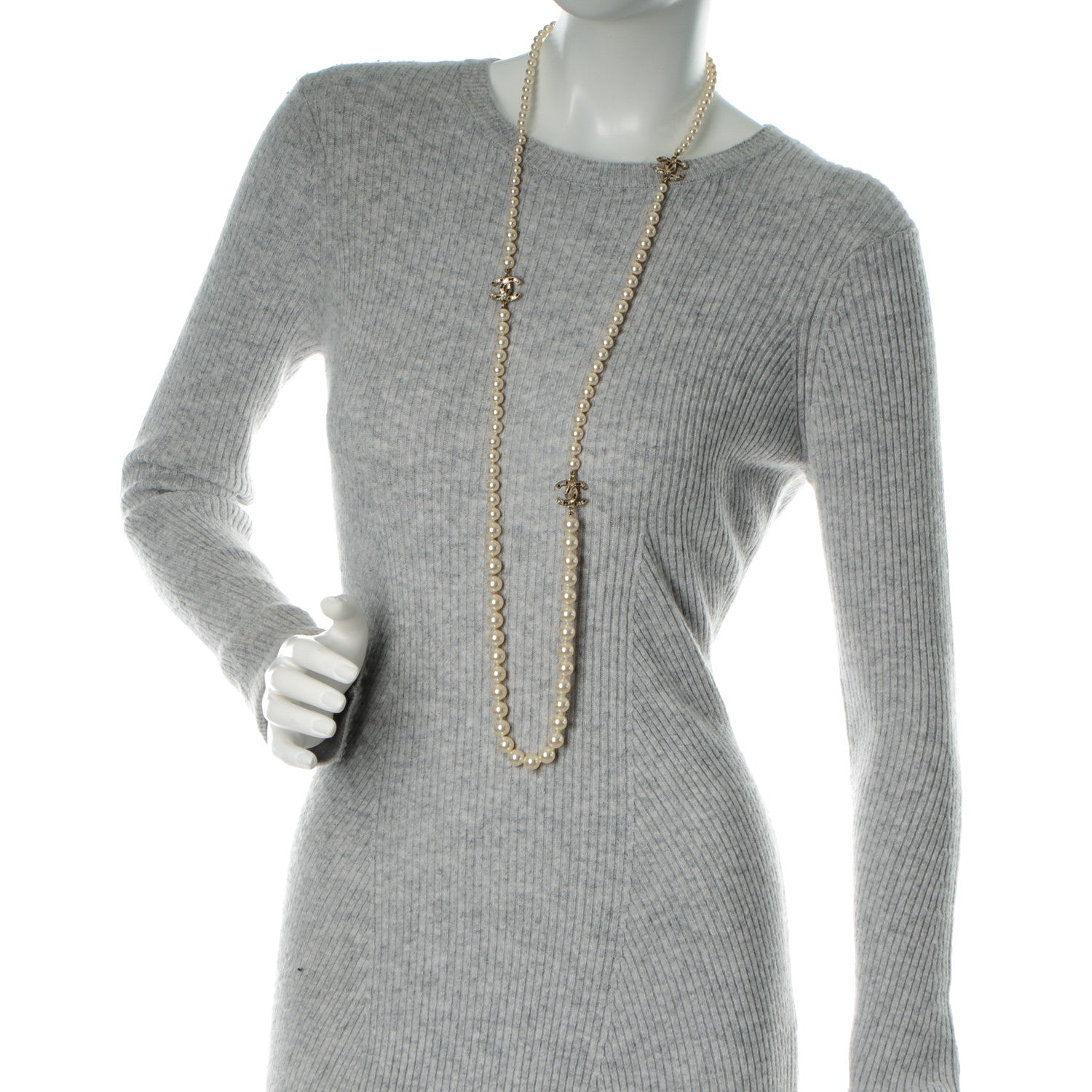Chanel Graduated Pearl Crystal CC Long Necklace Black Gold 2 of 4