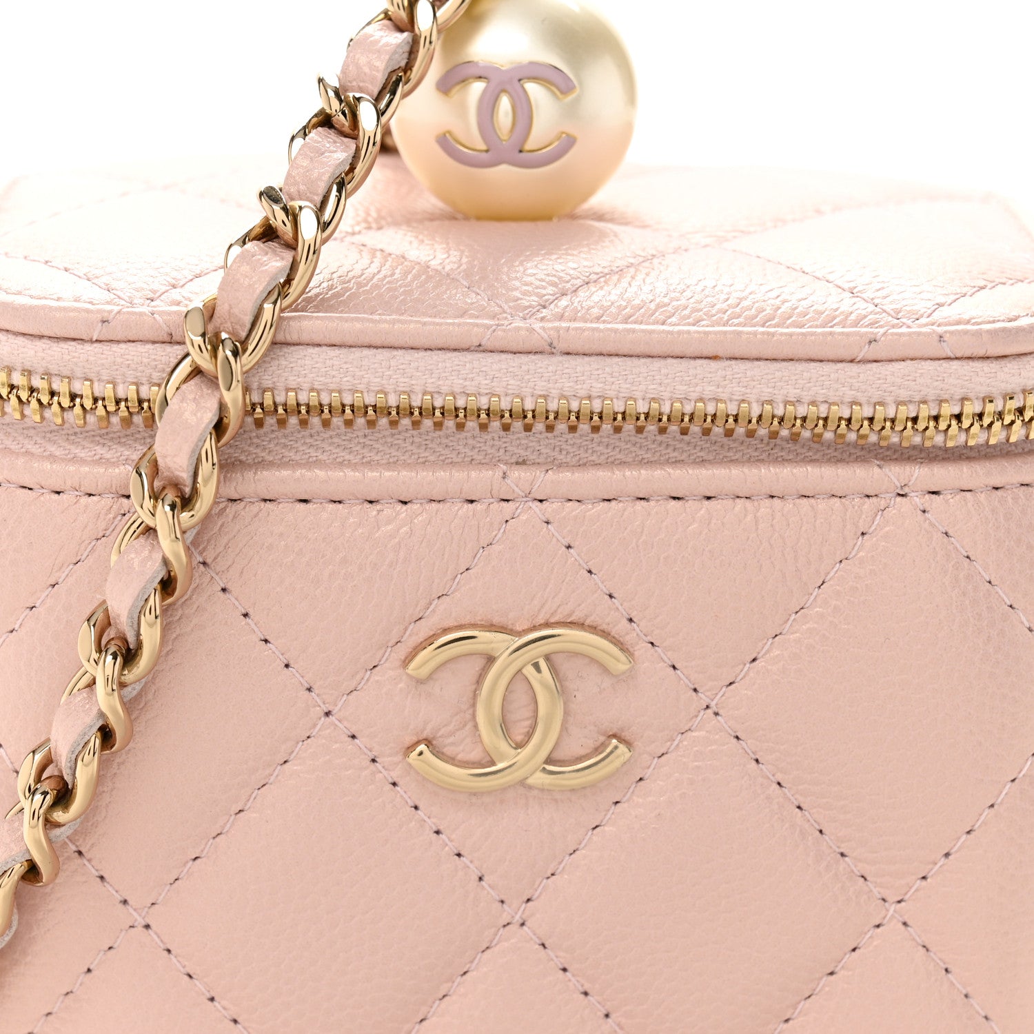 Chanel Iridescent Caviar Quilted Mini Pearl On Top Vanity Case With Chain Light Pink 8 of 10