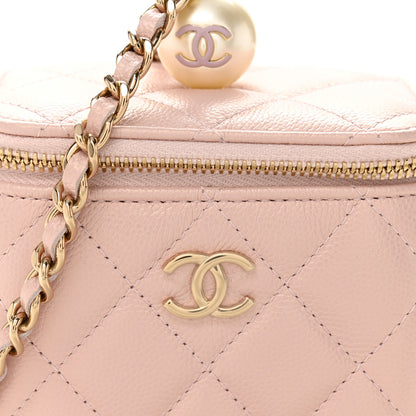 Chanel Iridescent Caviar Quilted Mini Pearl On Top Vanity Case With Chain Light Pink 8 of 10