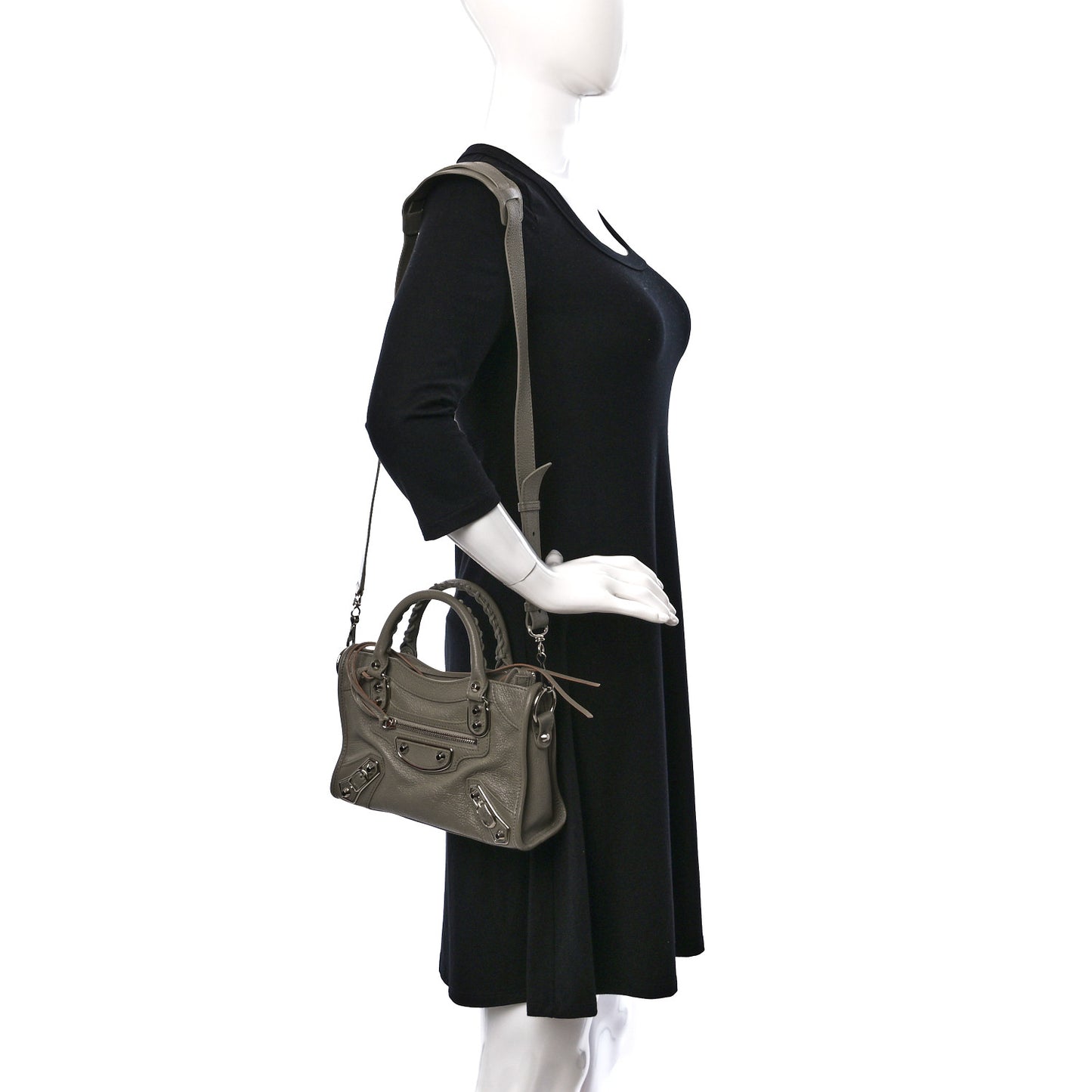 Chevre Silver Metallic Edge Hardware Mini City Gris Taupe