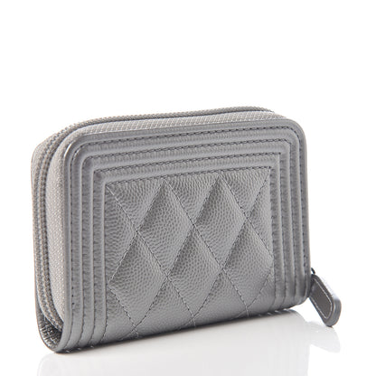 Chanel Metallic Caviar Quilted Boy Zip Around Coin Purse Wallet Silver 2 of 7