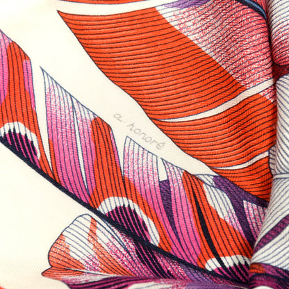 Hermes Cashmere Silk Plumes En Fete Shawl 140 White Violet Rouge 4 of 5
