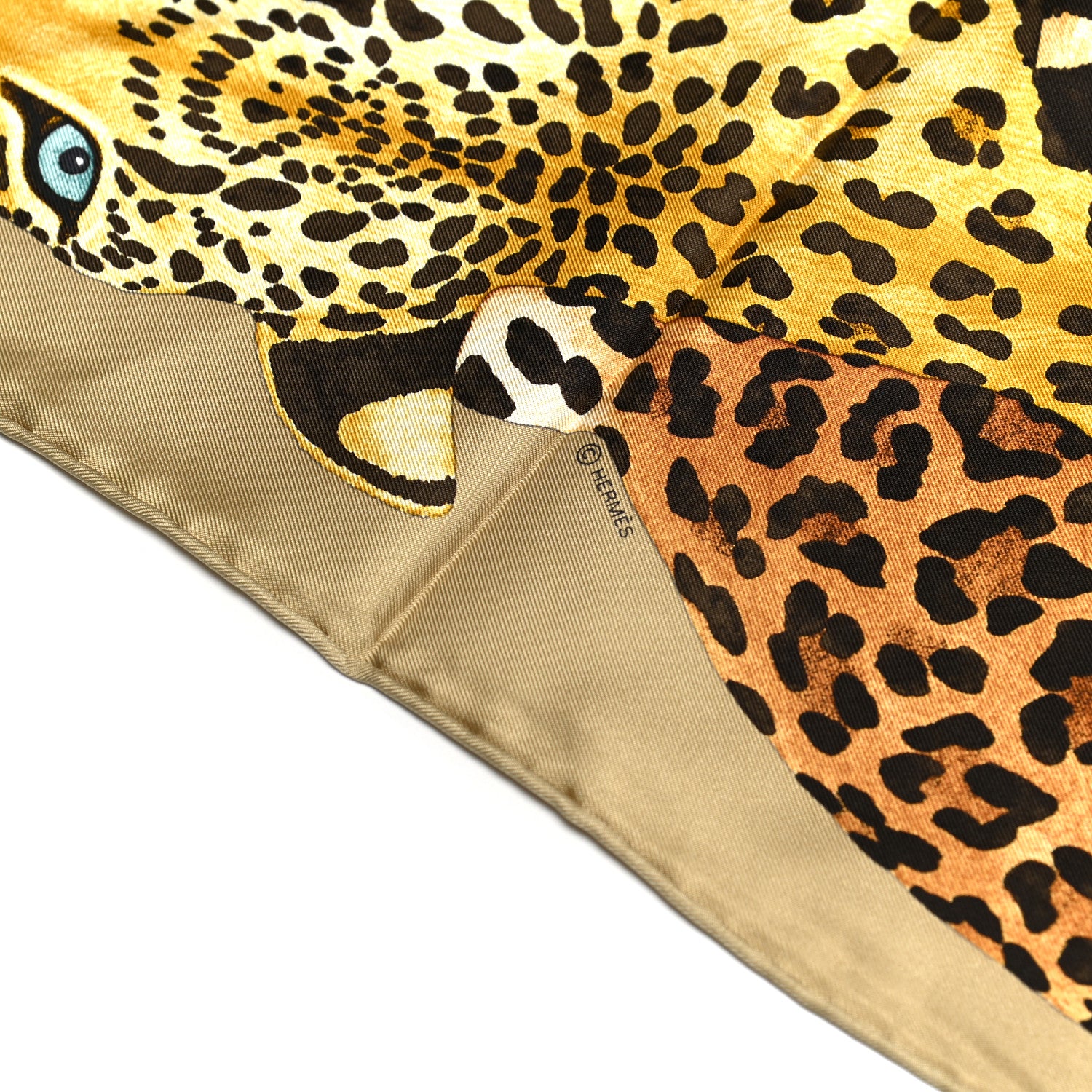Hermes Silk Twill Lazy Leopardesses Scarf 90 Camel Anthracite 4 of 7