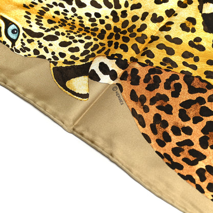 Hermes Silk Twill Lazy Leopardesses Scarf 90 Camel Anthracite 4 of 7