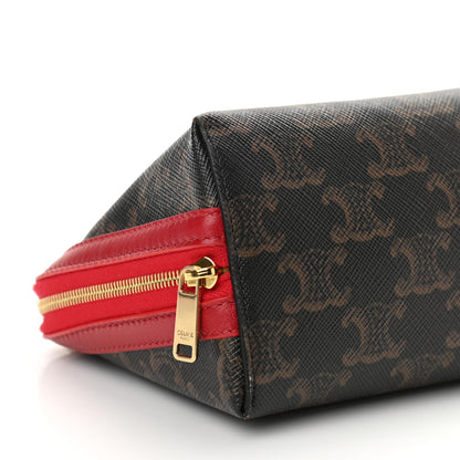 Celine Lambskin Triomphe Canvas Clutch With Chain Red 9 of 10