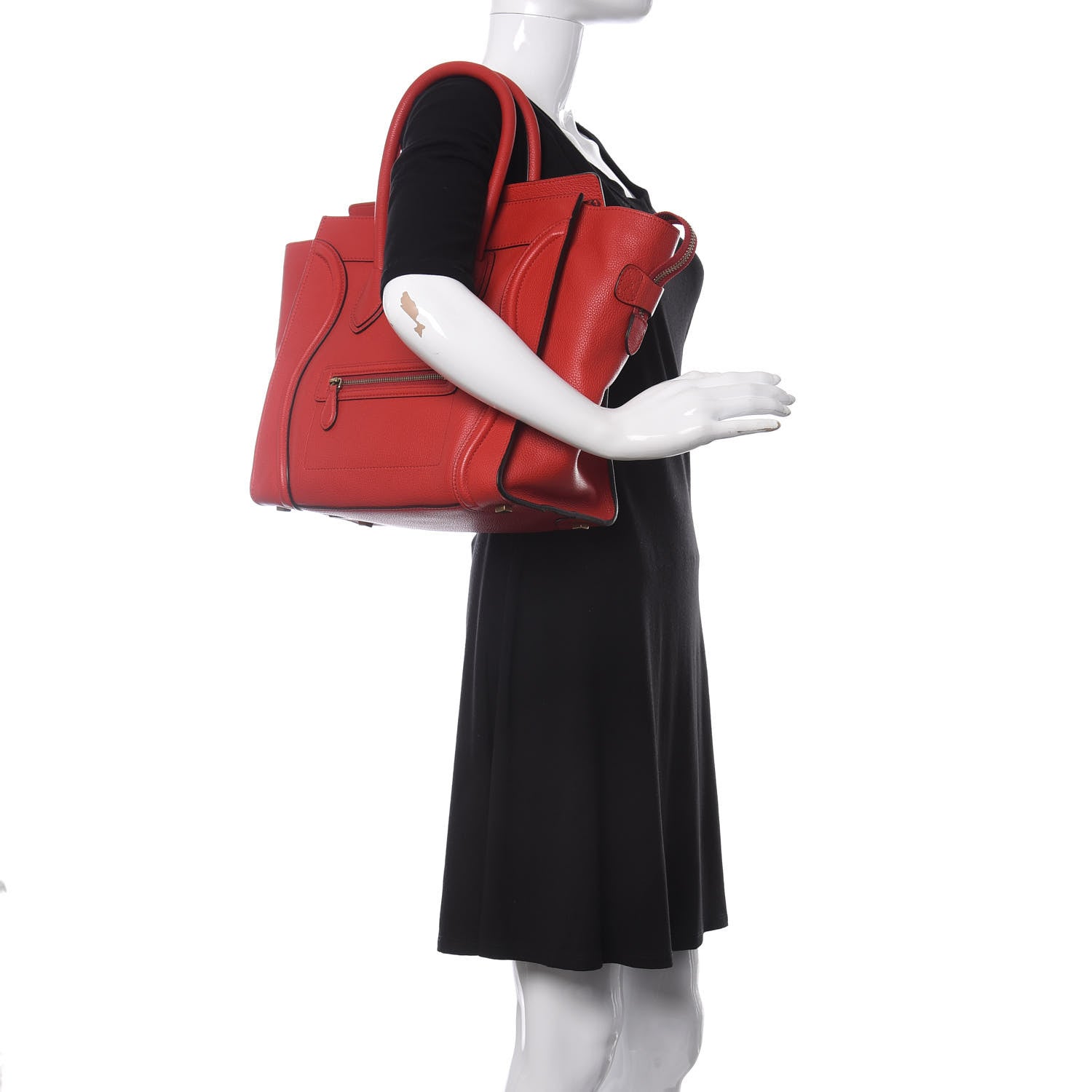 Celine Drummed Calfskin Mini Luggage Red 2 of 9