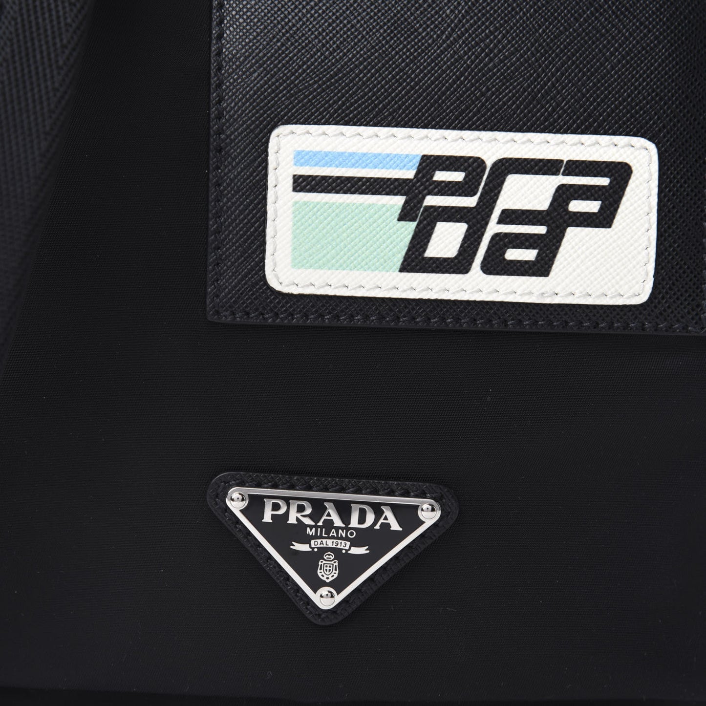 Tessuto Nylon Saffiano Racing Logo Flat Messenger Bag Black