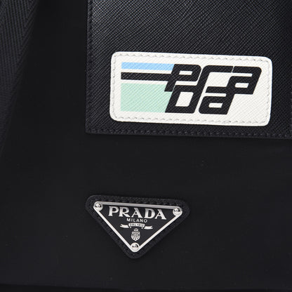 Prada Tessuto Nylon Saffiano Racing Logo Flat Messenger Bag Black 10 of 10
