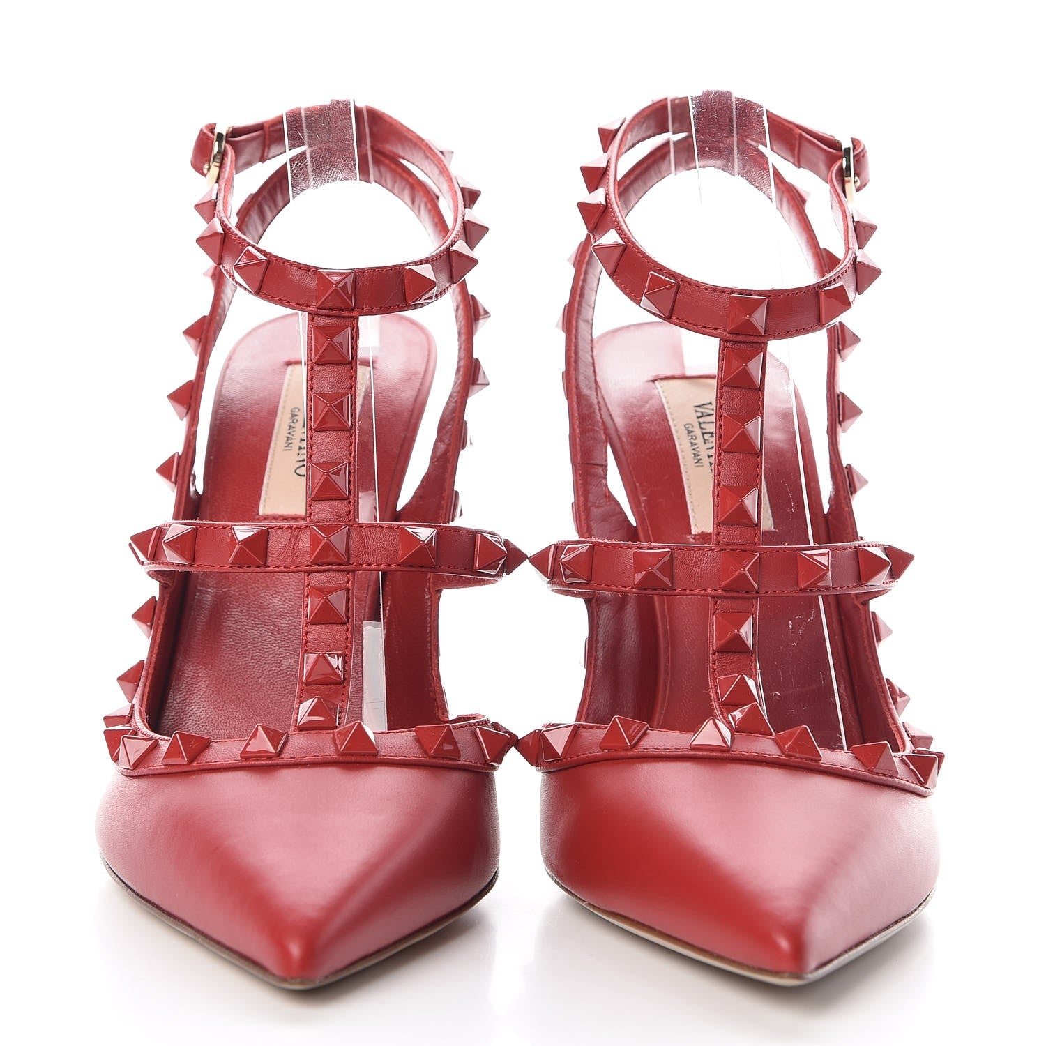 Valentino Garavani Calfskin Lacquered Monochrome Rockstud Ankle Strap 100mm Pumps 38 Rosso Valentino 2 of 11