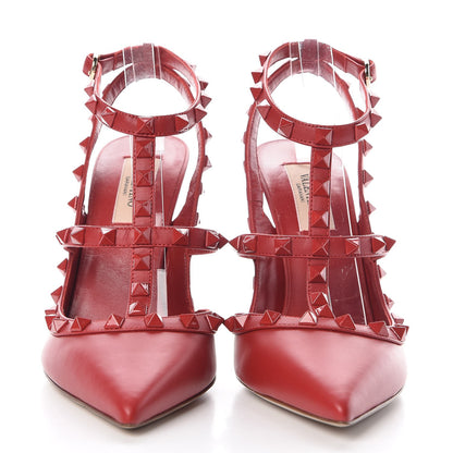 Valentino Garavani Calfskin Lacquered Monochrome Rockstud Ankle Strap 100mm Pumps 38 Rosso Valentino 2 of 11