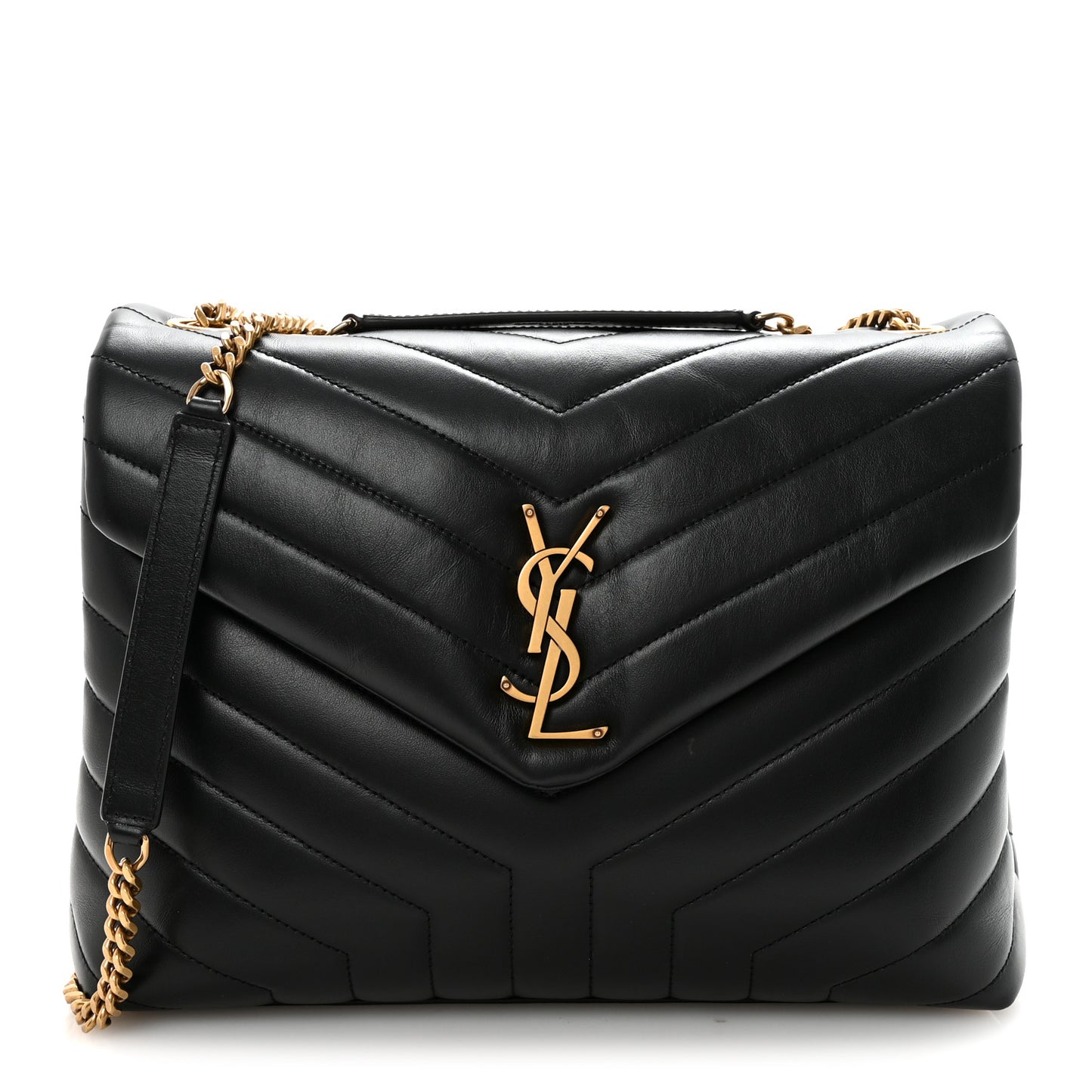 Calfskin Y Quilted Monogram Medium Loulou Chain Satchel Black