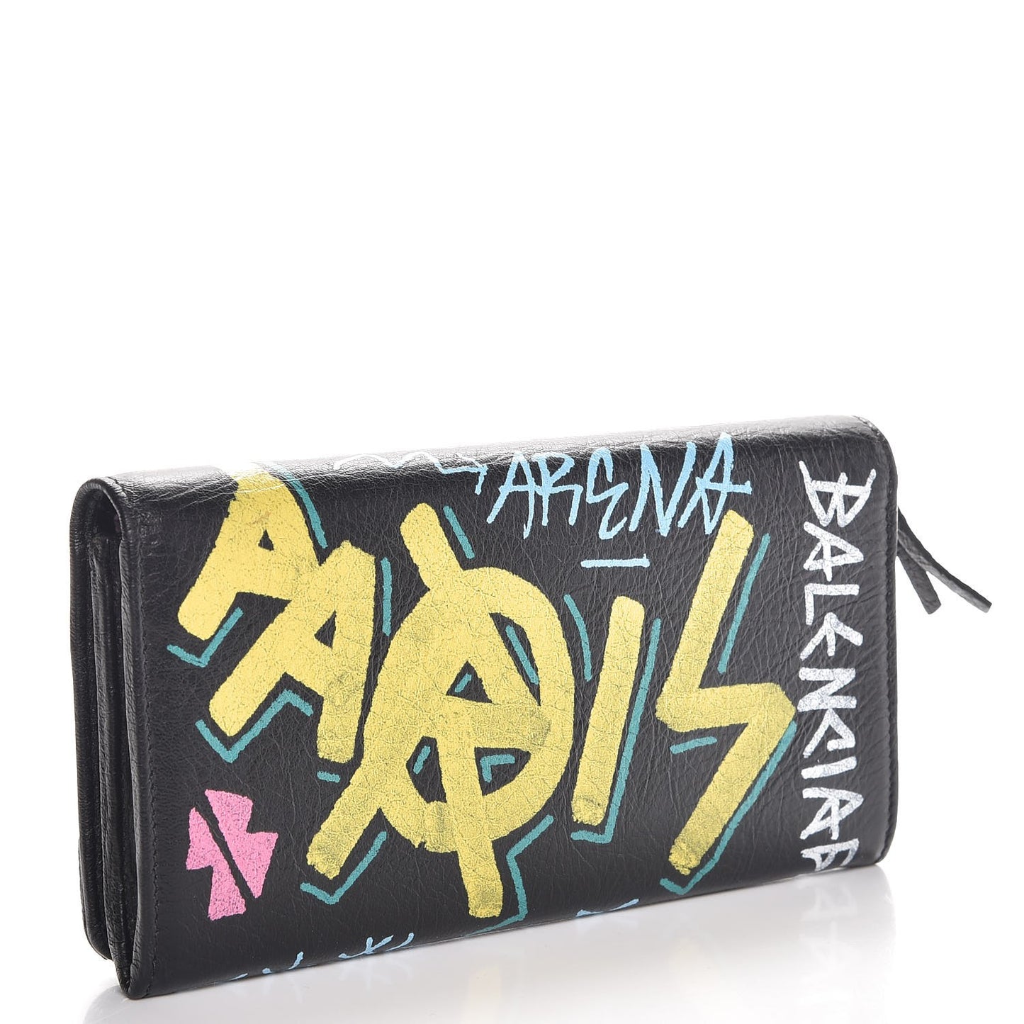 Agneau Classic Hardware Graffiti Money Wallet Black Multicolor