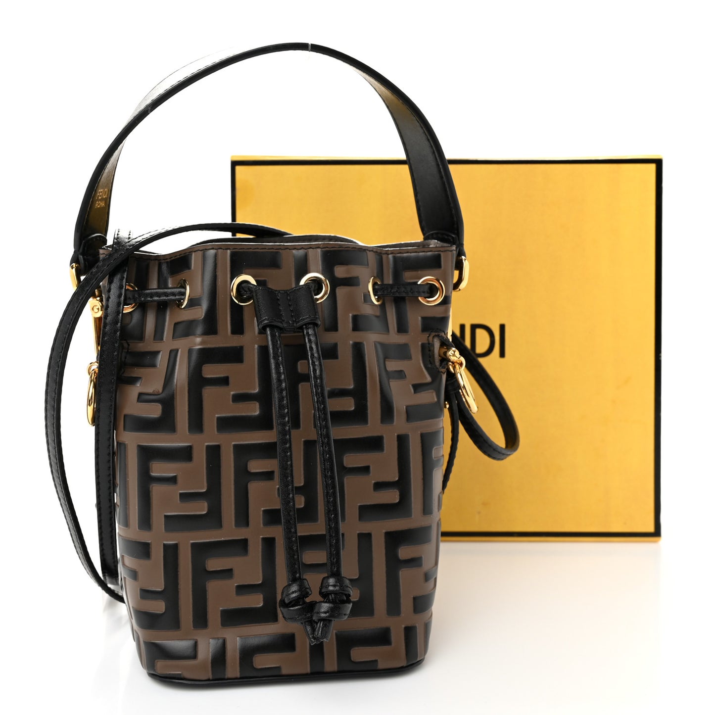 Vitello Liberty F is Fendi Bi-Color FF 1974 Embossed Mini Mon Tresor Bucket Bag Maya Black