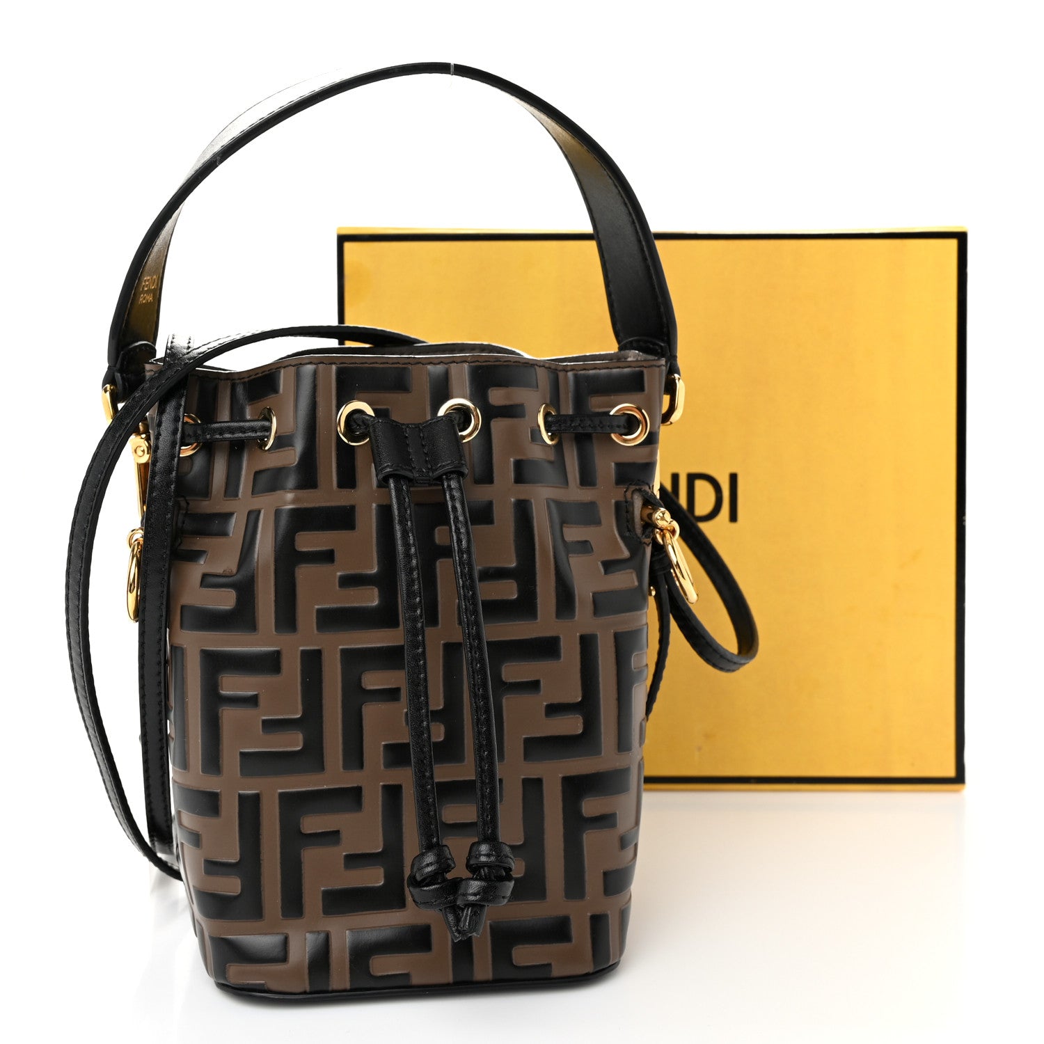 Fendi Vitello Liberty F is Fendi Bi-Color FF 1974 Embossed Mini Mon Tresor Bucket Bag Maya Black 12 of 12