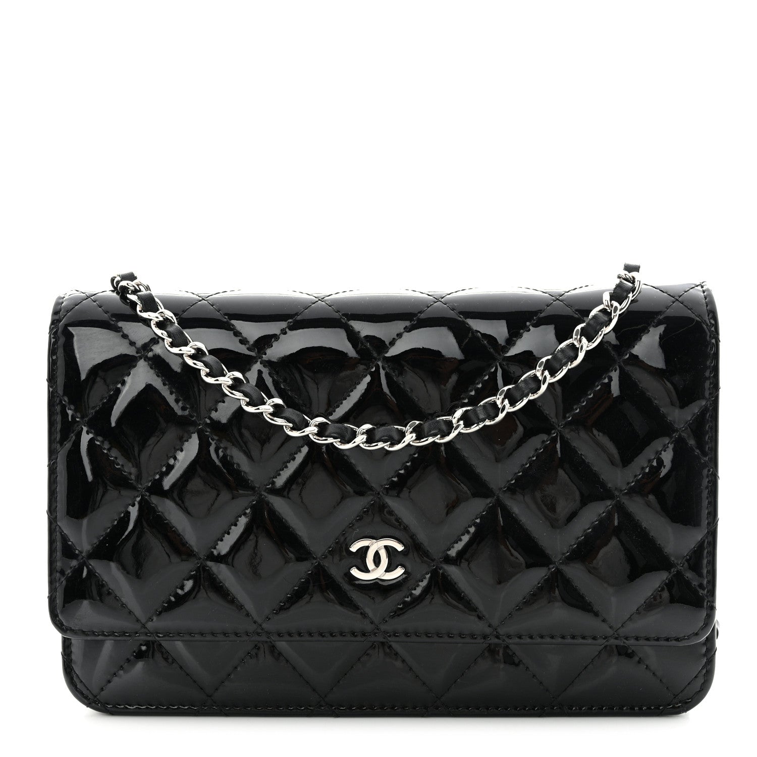 Chanel Patent Quilted Wallet On Chain WOC Black 1 of 12