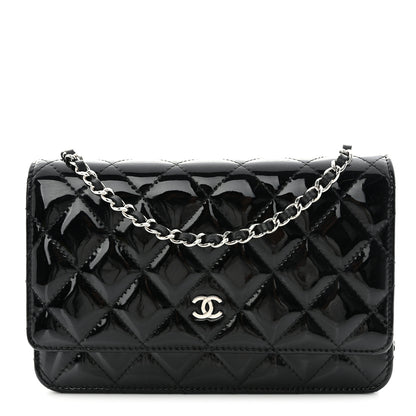 Chanel Patent Quilted Wallet On Chain WOC Black 1 of 12