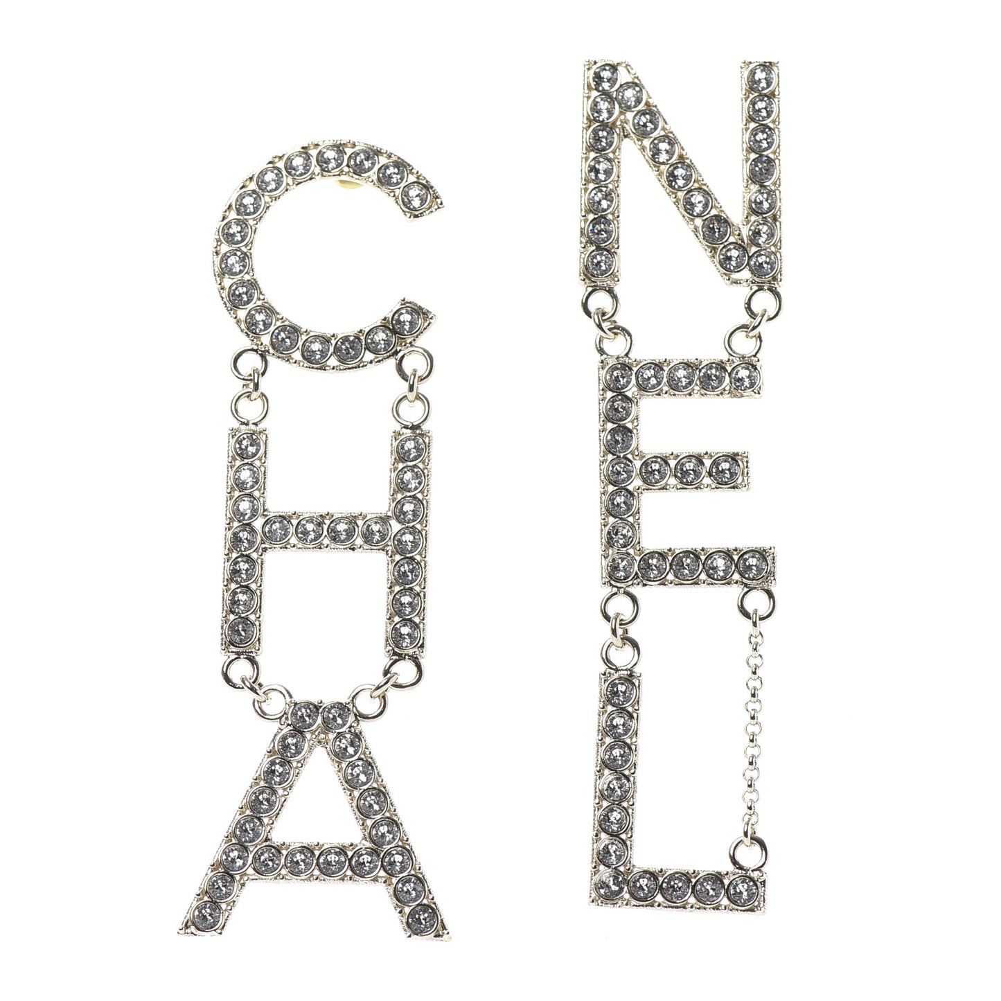 Crystal Cha-Nel Logo Drop Earrings Gold