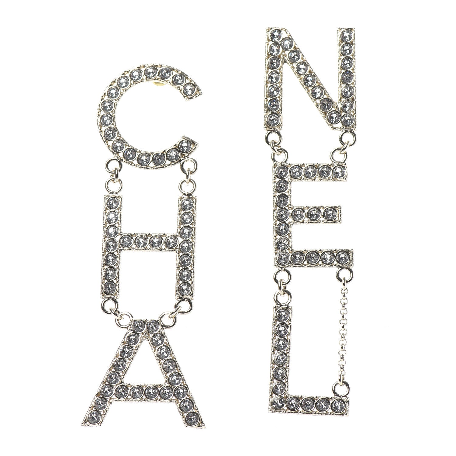 Chanel Crystal Cha-Nel Logo Drop Earrings Gold 1 of 4
