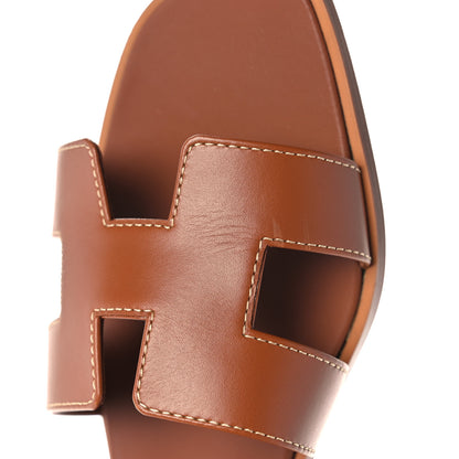 Hermes Box Calfskin Oran Sandals 38.5 Gold 9 of 10