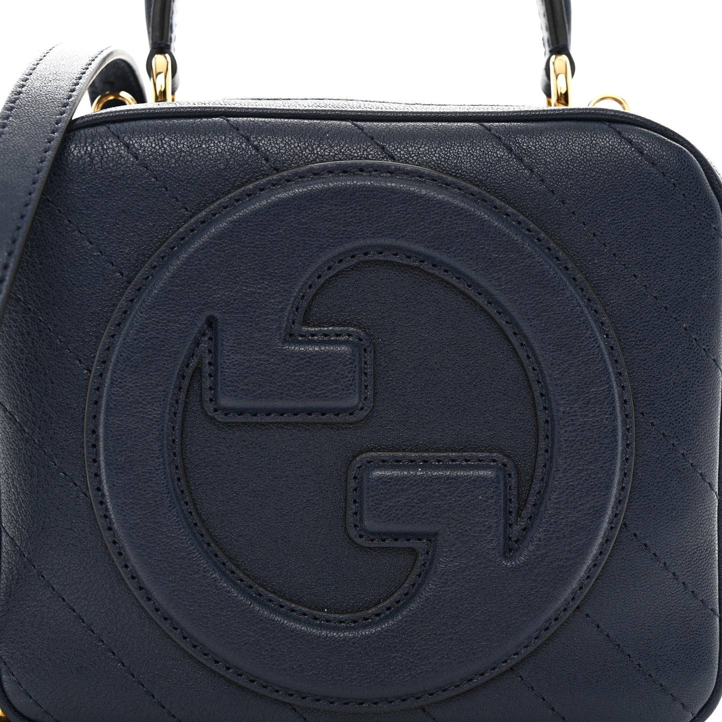 Sakai Be Green Calfskin Diagonal Stitched Blondie Top Handle Bag Blue Agata