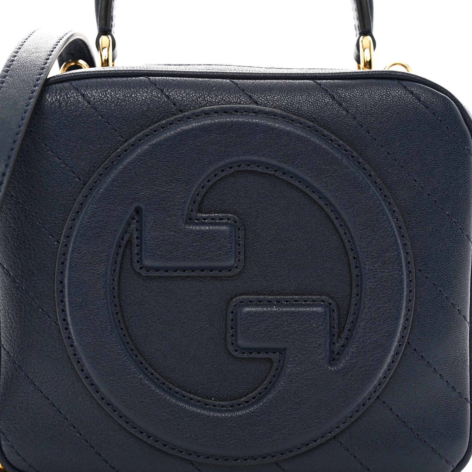 Gucci Sakai Be Green Calfskin Diagonal Stitched Blondie Top Handle Bag Blue Agata 8 of 11