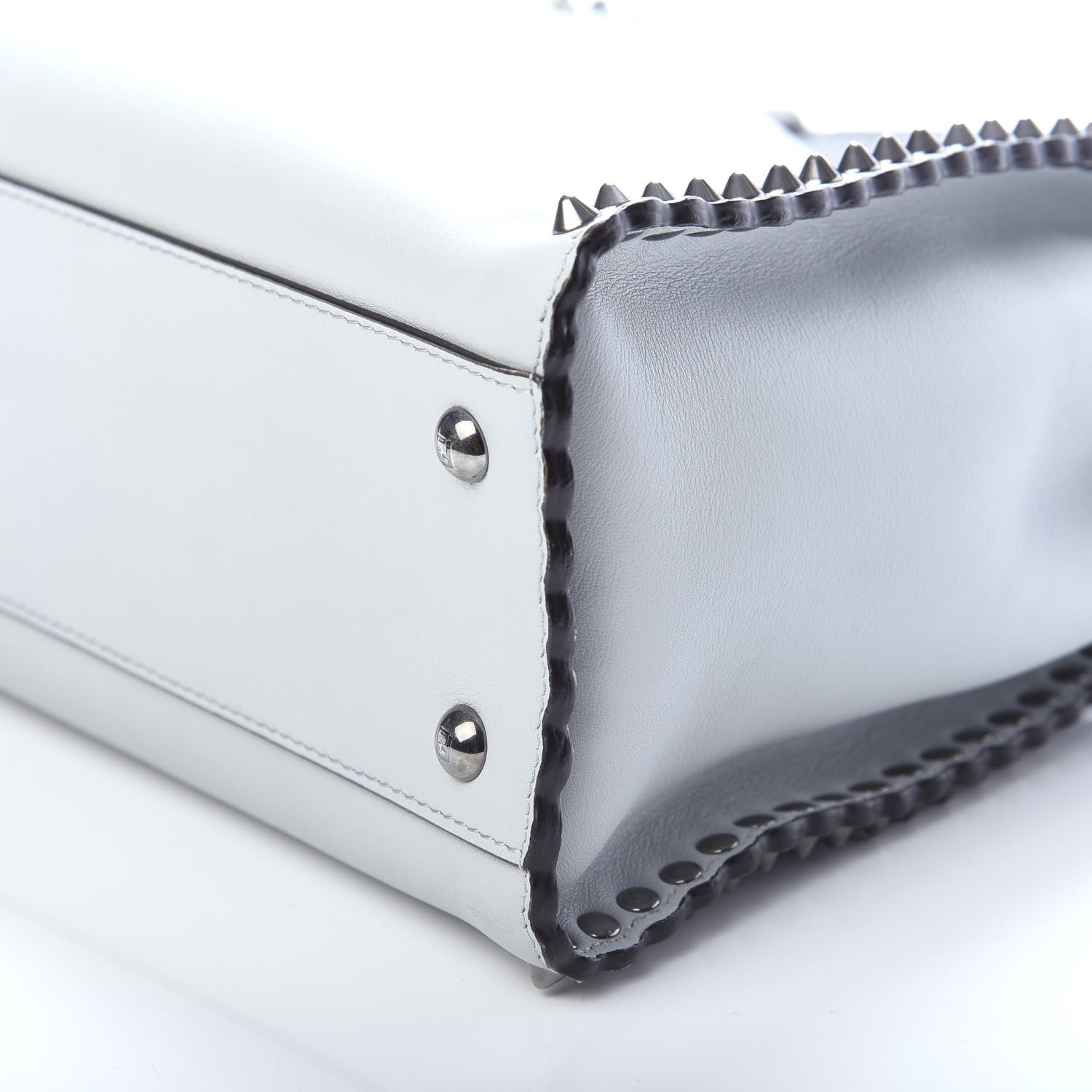 Fendi Vitello Seta Shiny Nappa Scalloped Studded Medium Peekaboo Iconic Satchel Grigio Perla 9 of 10