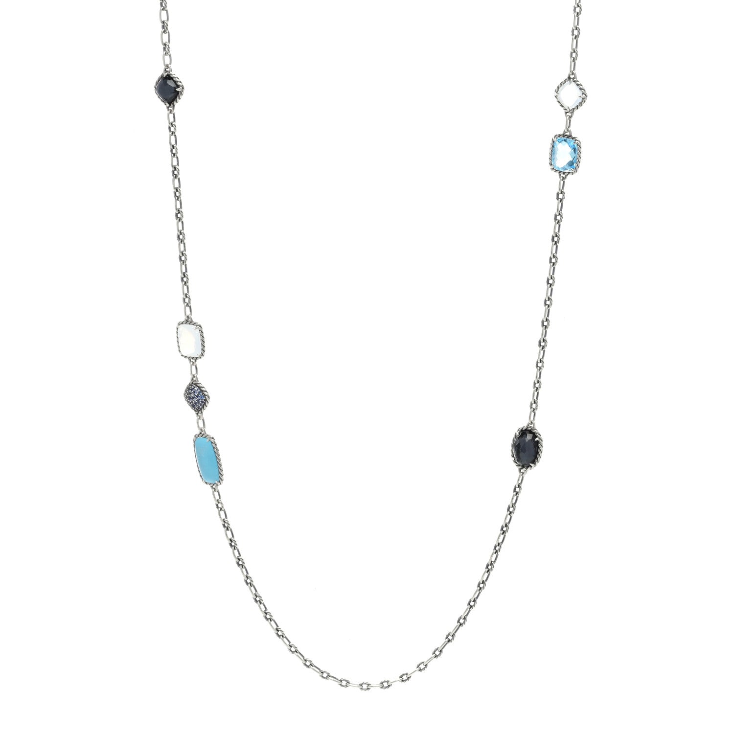 David Yurman Sterling Silver Multi Gemstone Chatelaine Station Necklace 1 of 3