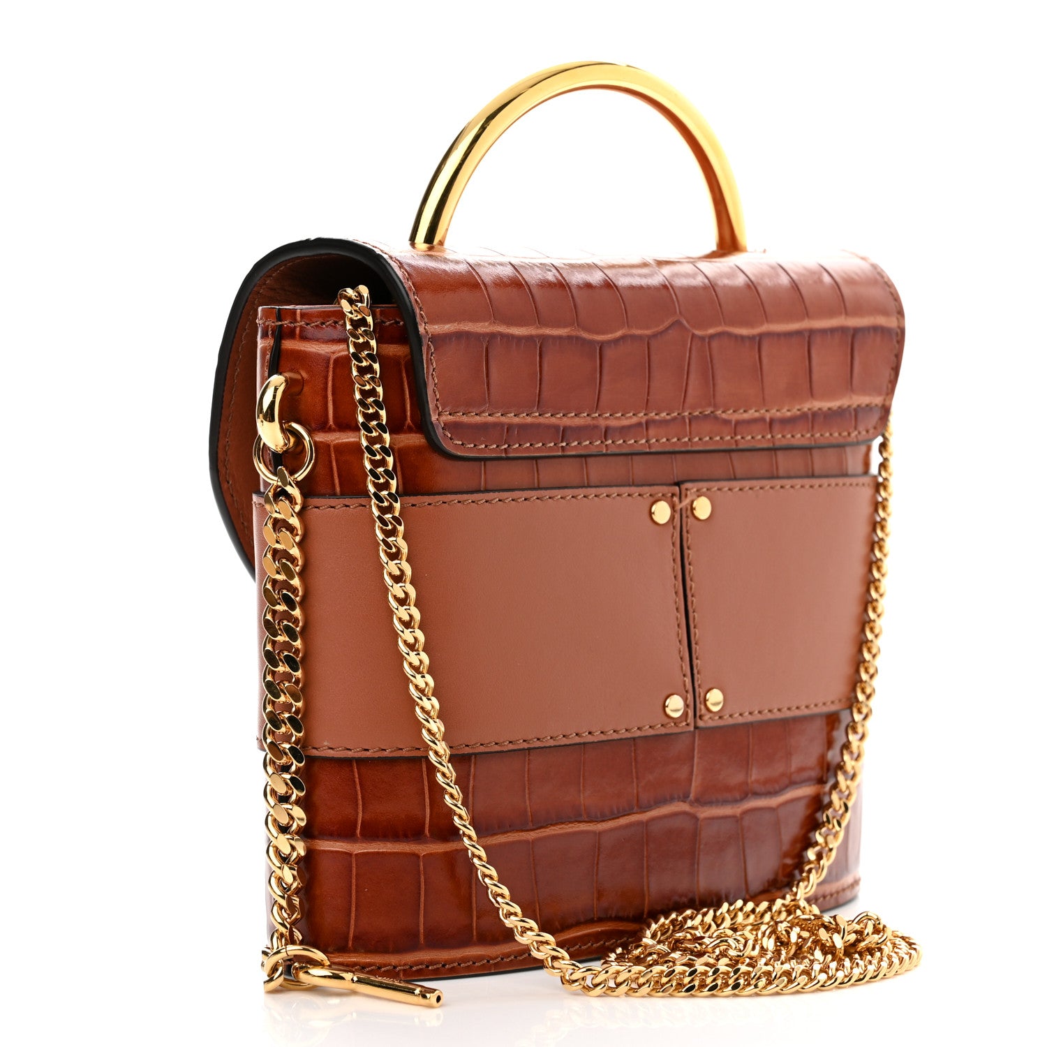 Chloe Calfskin Crocodile Embossed Small Aby Lock Chestnut Brown 3 of 9