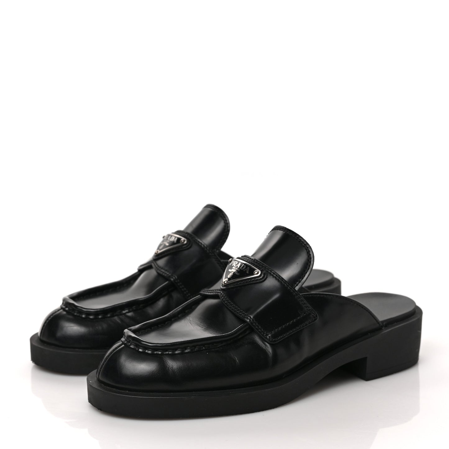 Spazzolato Metal Triangle Logo 40mm Loafer Mules 36 Black