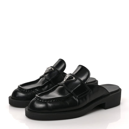 Prada Spazzolato Metal Triangle Logo 40mm Loafer Mules 36 Black 3 of 9