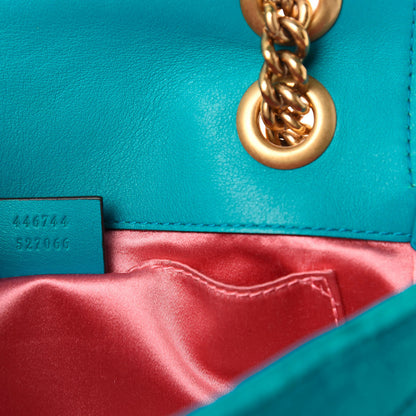 Gucci Velvet Matelasse Mini GG Marmont Shoulder Bag Pavone Cyan 8 of 12