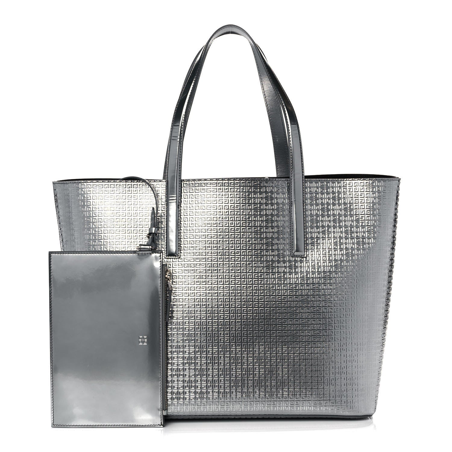 Givenchy Metallic Calfskin Logo Embossed Wing Shopper Tote Silver 1 of 16
