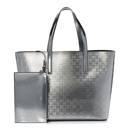 Givenchy Metallic Calfskin Logo Embossed Wing Shopper Tote Silver 1 of 16
