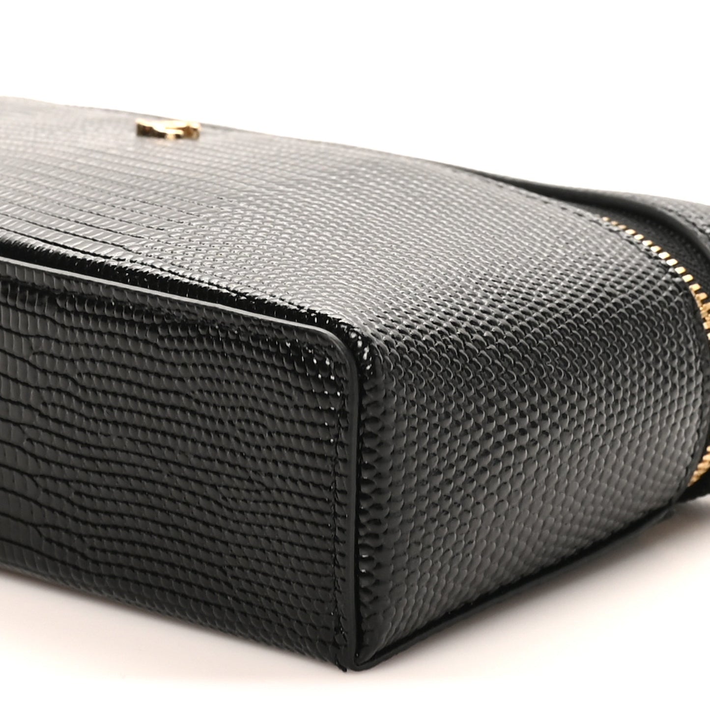 Lizard Embossed Calfskin Top Handle Slim Vanity With Chain Black