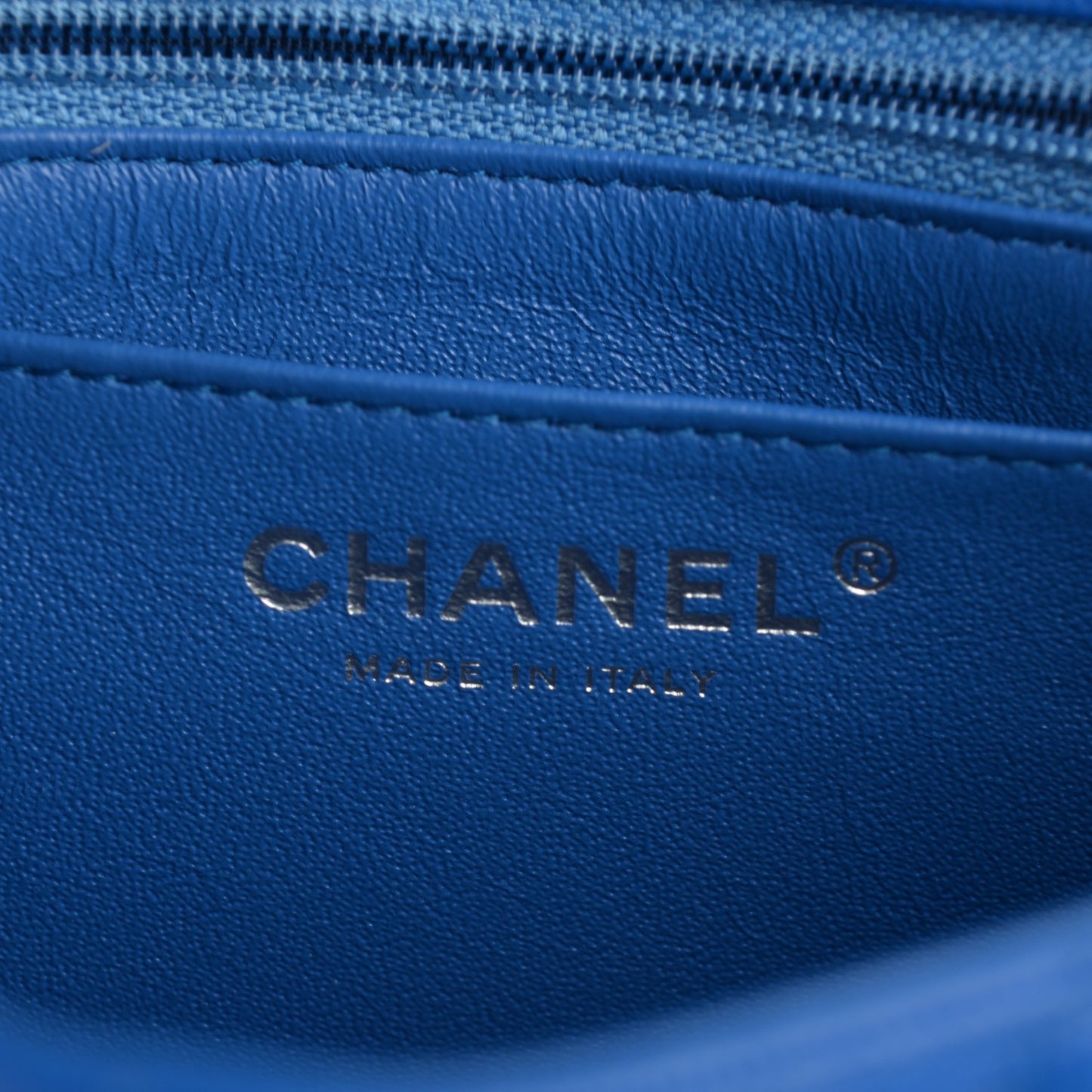 Caviar Chevron Quilted Mini Square Flap Blue