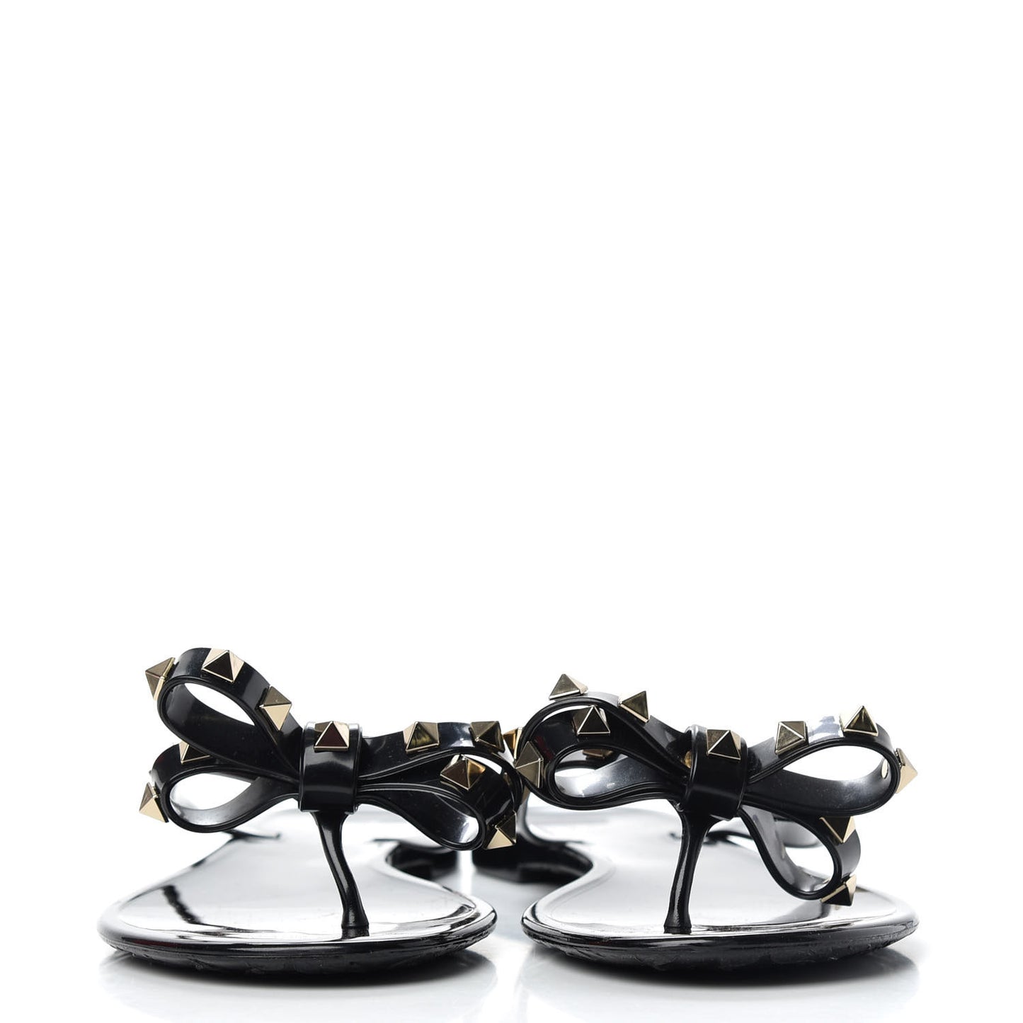 PVC Jelly Rockstud Bow Thong Sandals 37 Black