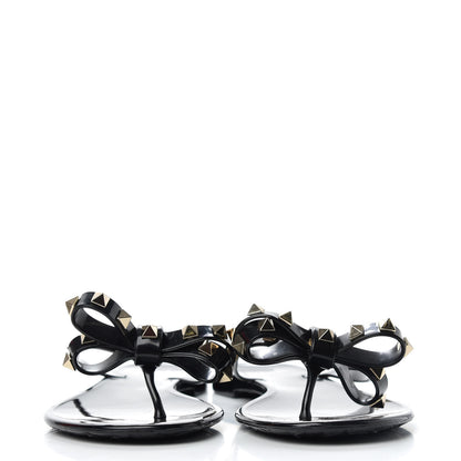 Valentino Garavani PVC Jelly Rockstud Bow Thong Sandals 37 Black 2 of 10
