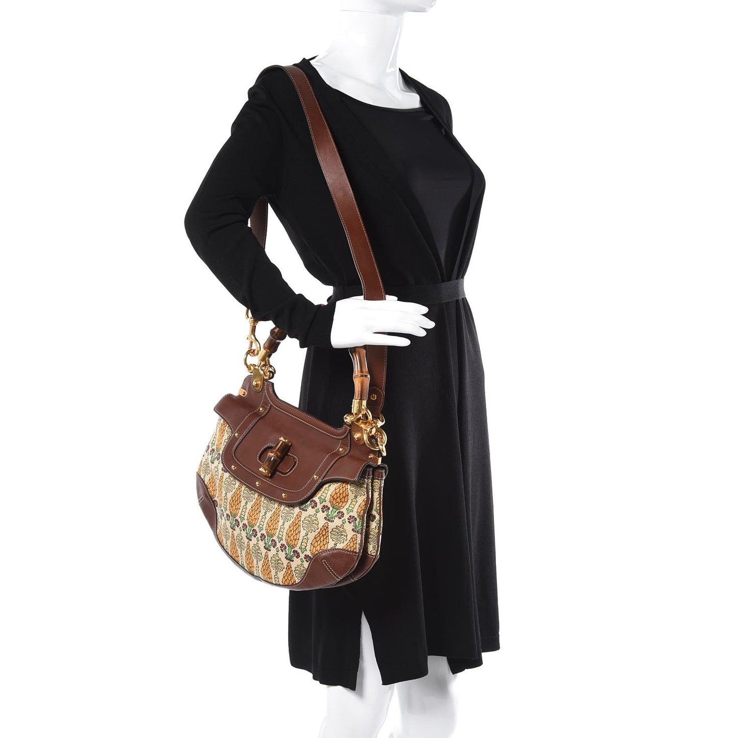 Canvas Pigna Print Peggy Bamboo Top Handle Bag Brown