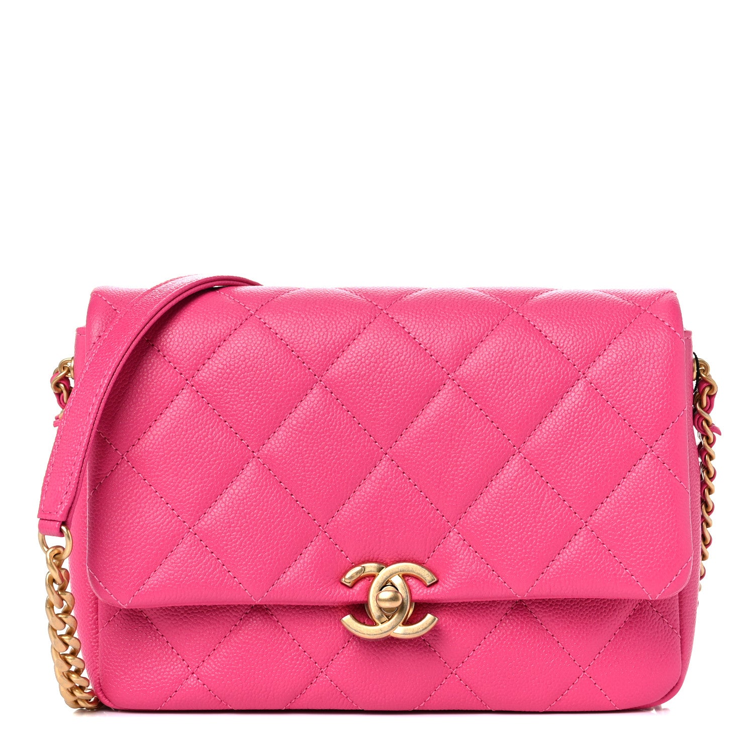 Chanel Shiny Caviar Quilted Small Chain Melody Flap Dark Pink 1 of 9