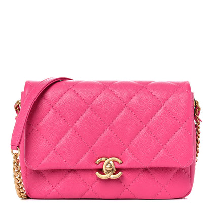 Chanel Shiny Caviar Quilted Small Chain Melody Flap Dark Pink 1 of 9