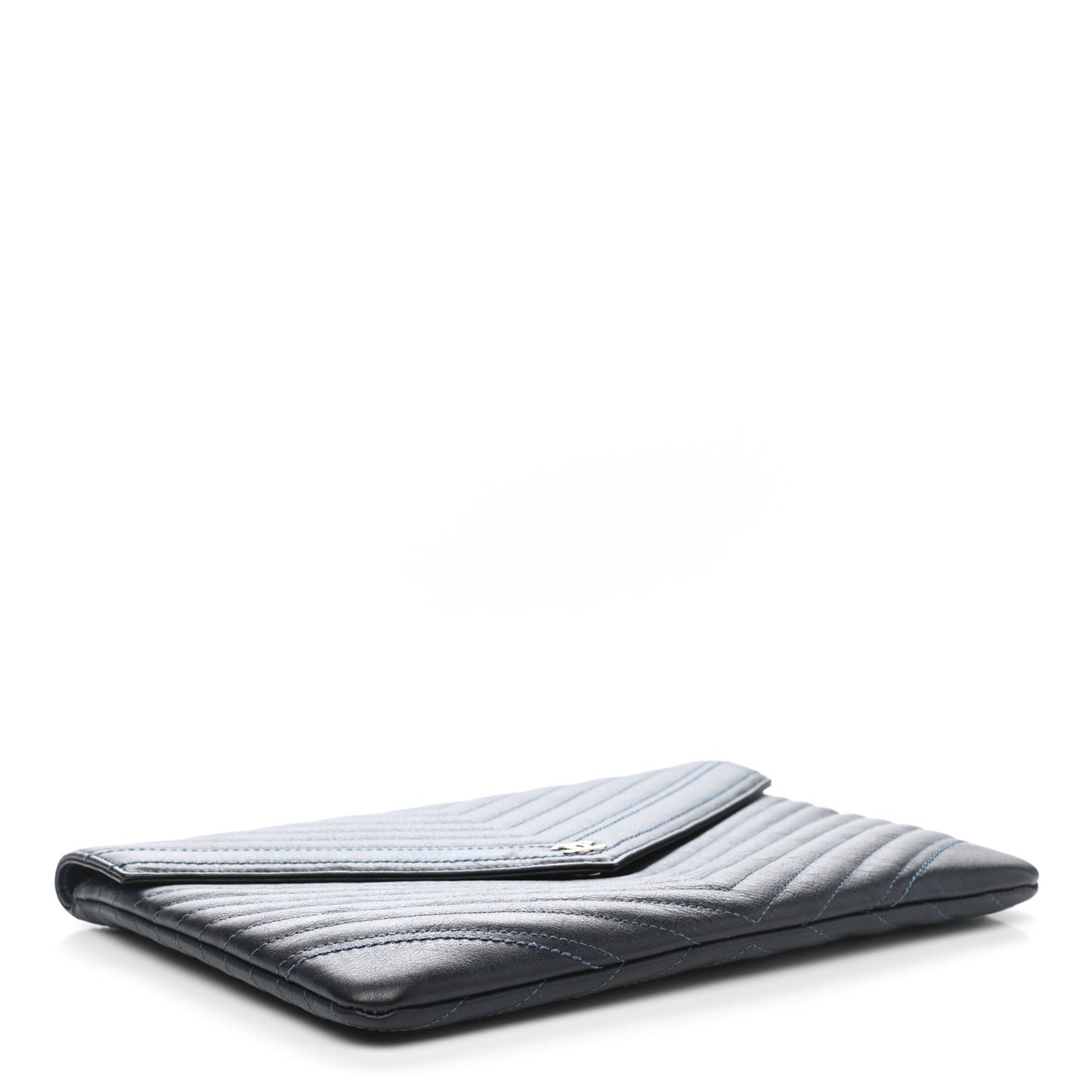 Calfskin Chevron Quilted Small Statement Envelope Clutch Navy