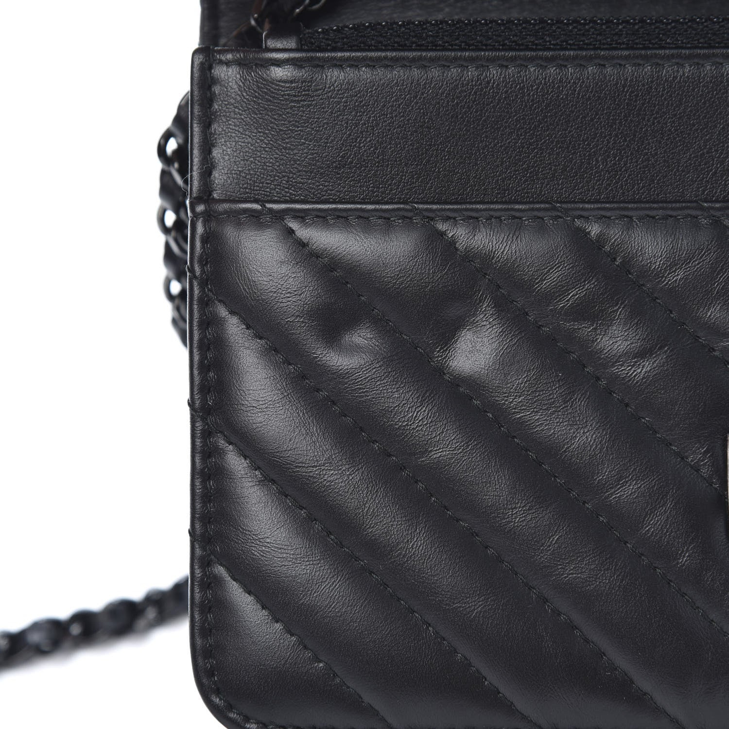 Chanel Aged Calfskin Chevron Quilted Reissue Wallet On Chain WOC So Black 12 of 13